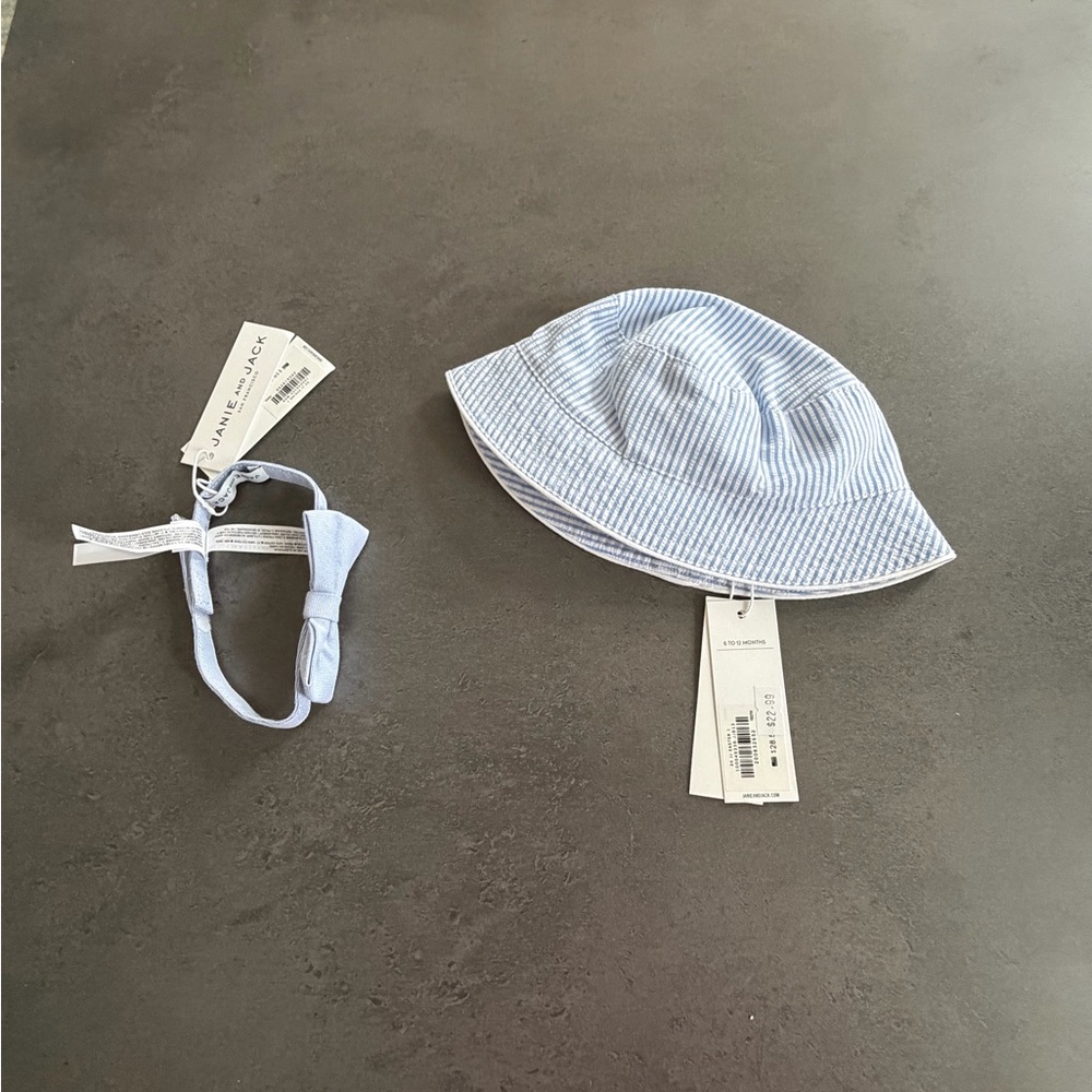 Blue Striped Kids Hat and Bow tie Set